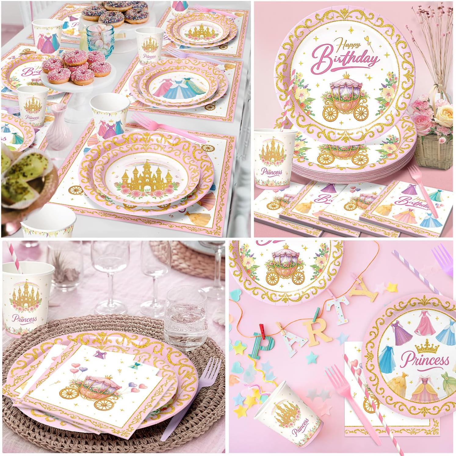 300 Pcs Princess Paper Plates Napkins Set