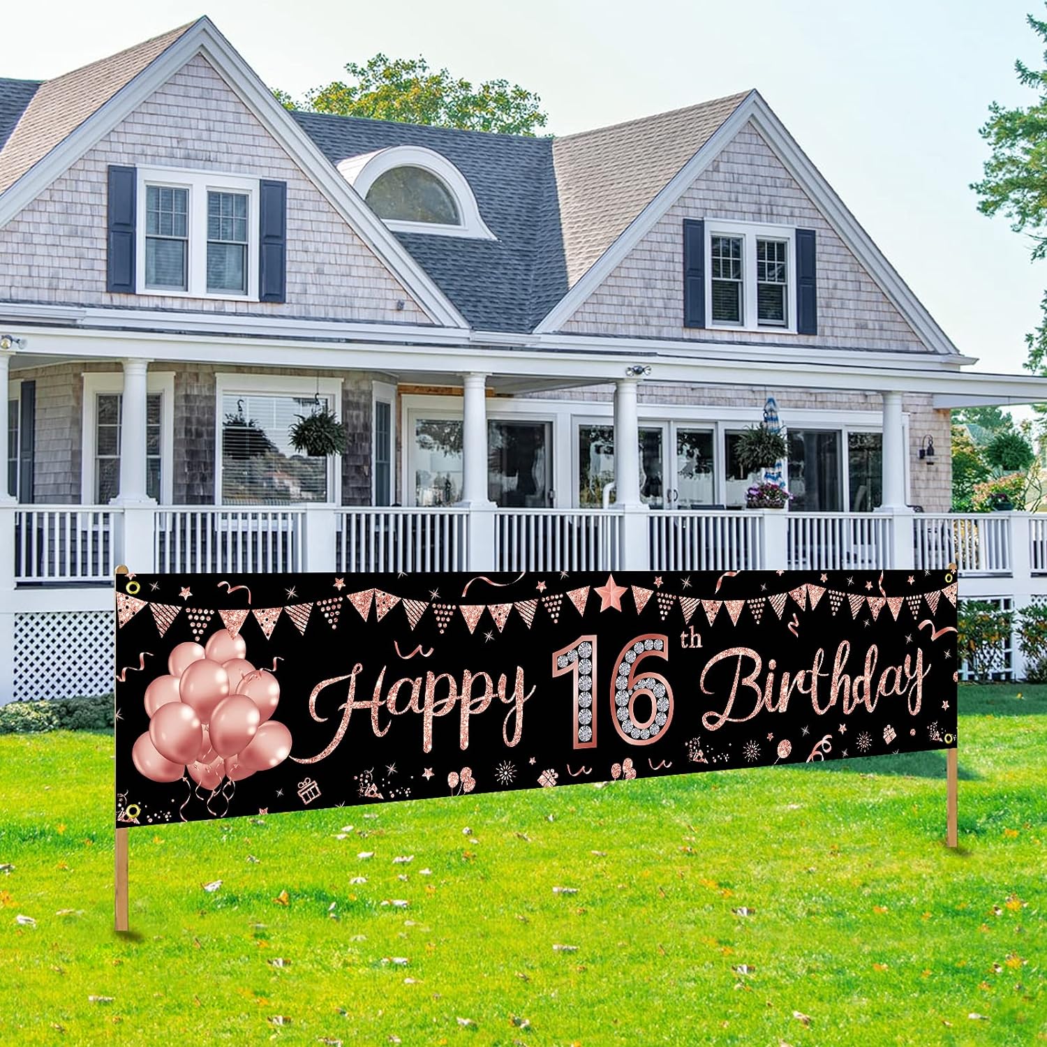 Happy 16th Birthday Banner Decorations Rose Gold