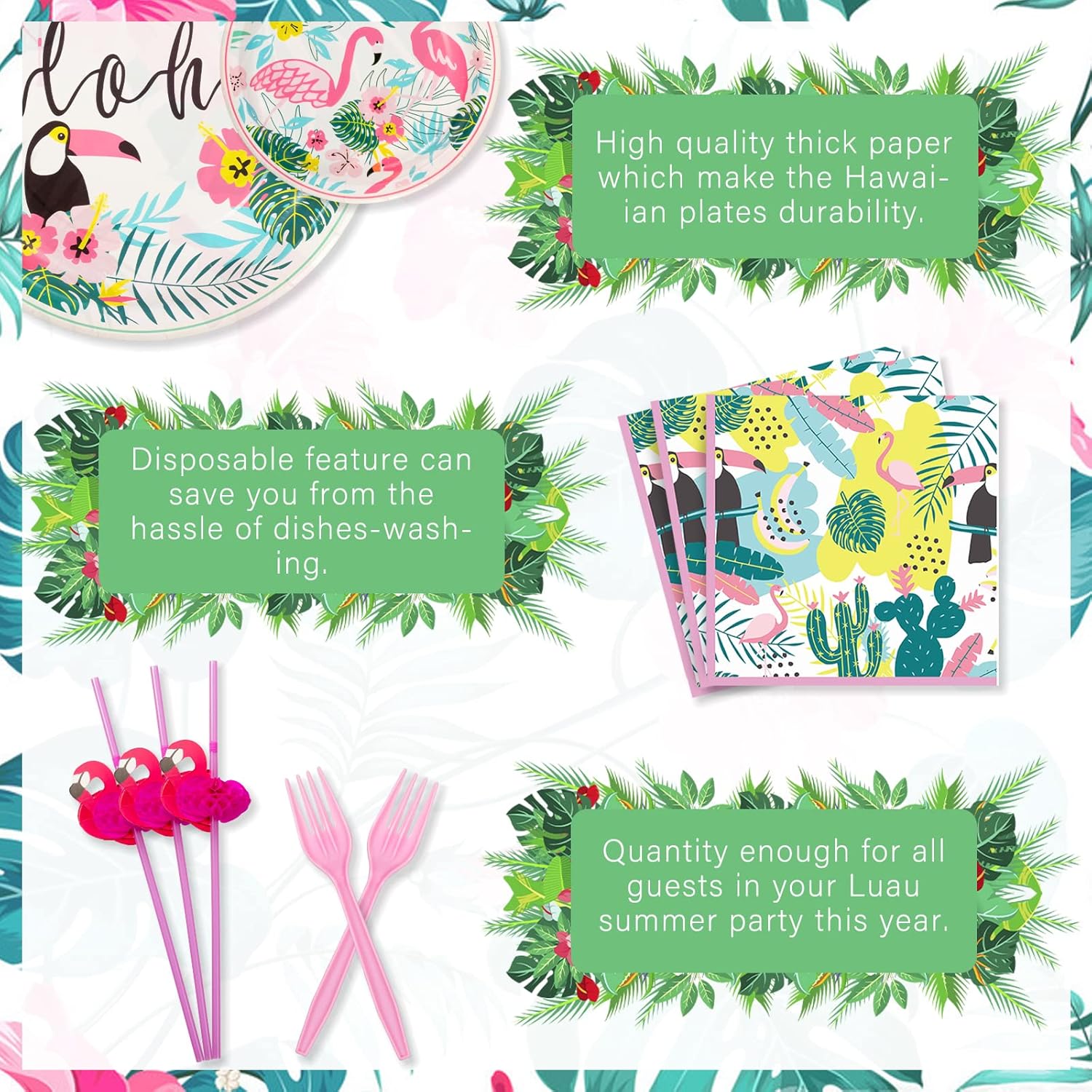 Hawaiian Luau Party Plates Napkins Set for 25 Guests