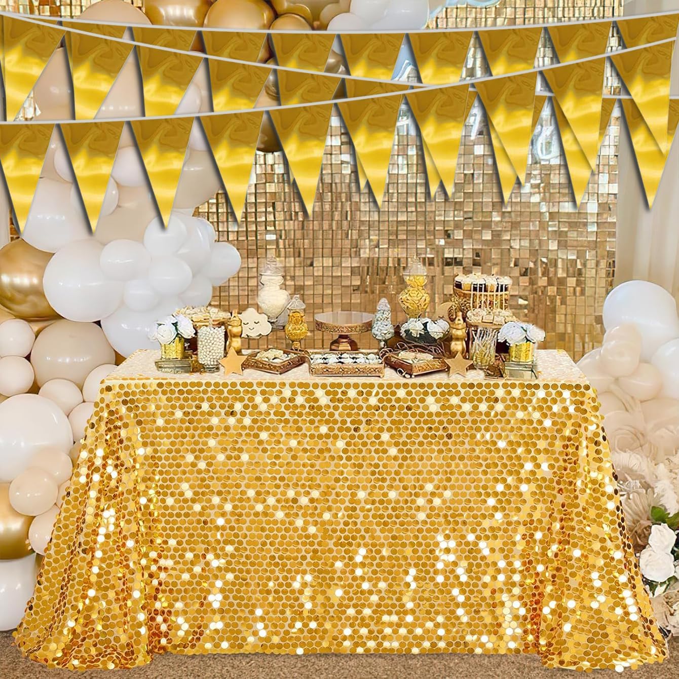 40M Gold Triangle Pennant Banner Garland for Parties