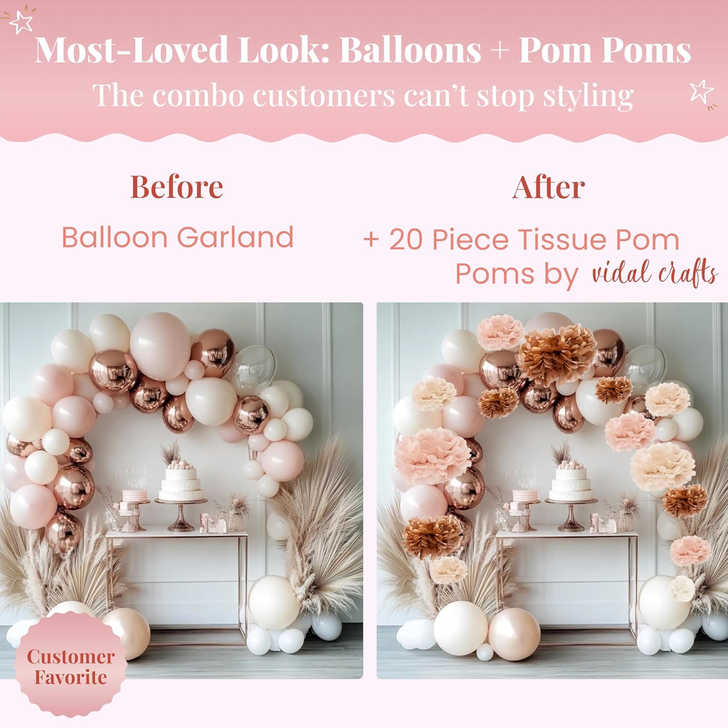 Vidal Crafts 20-Piece Boho Tissue Paper Pom Poms