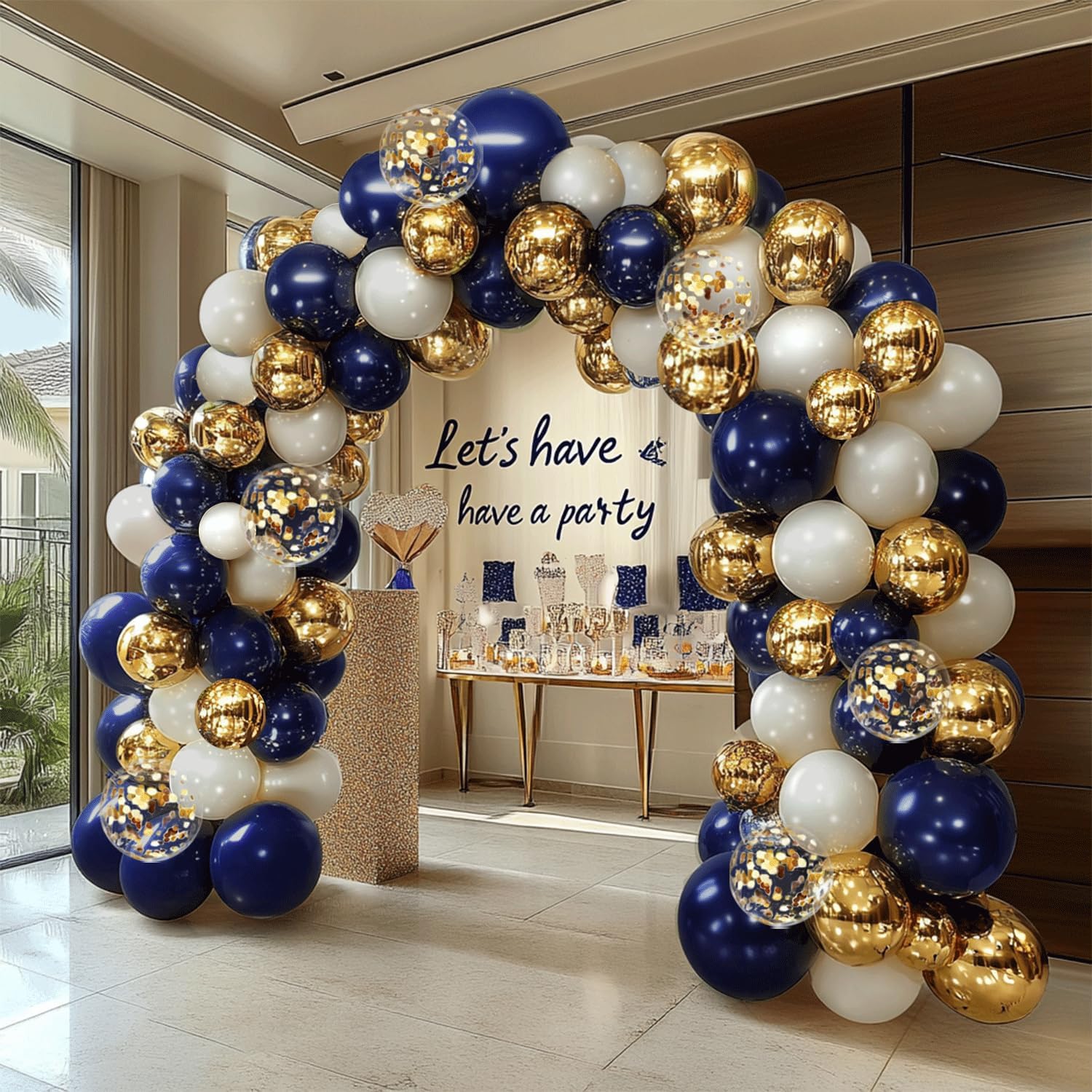 Navy Blue Gold Balloon Garland Arch Kit for Parties