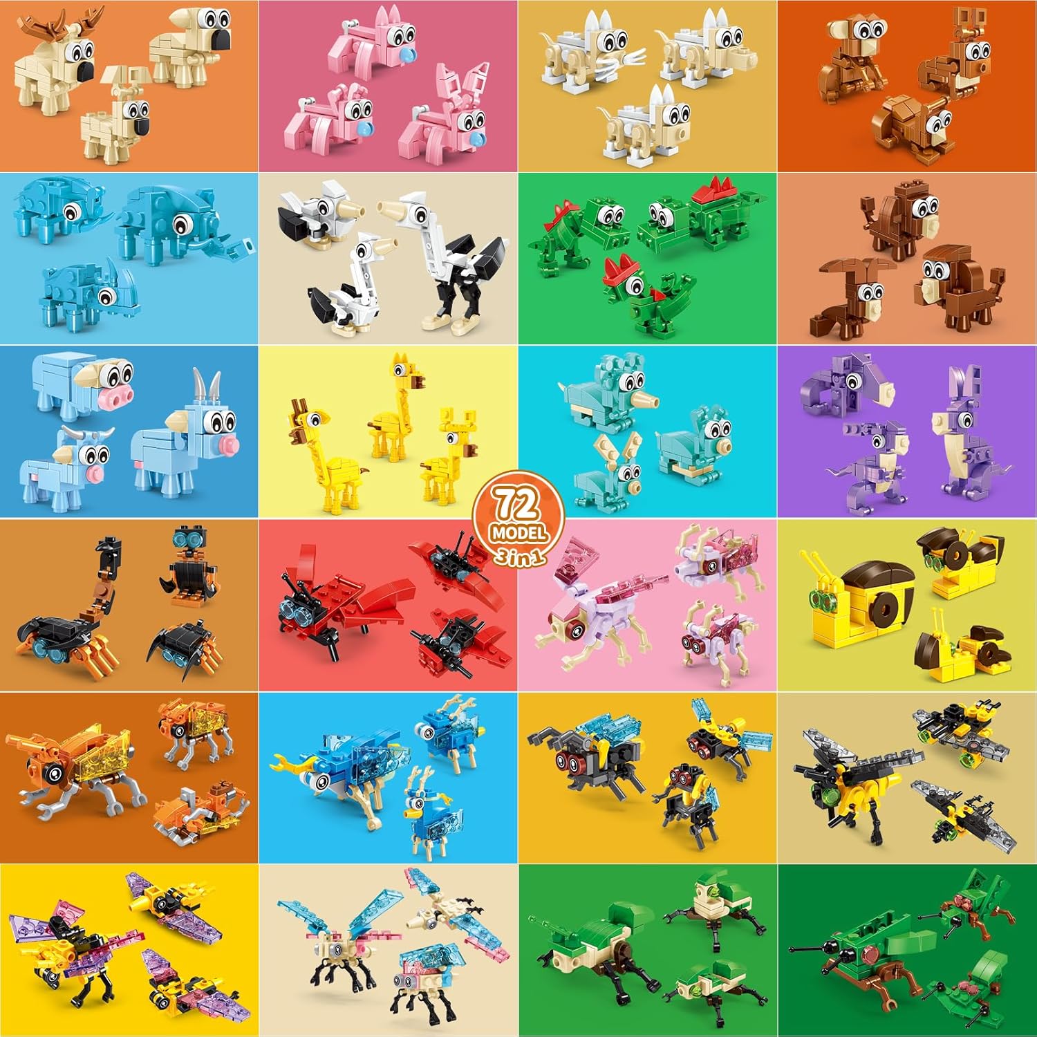 24 Pack 72 Animal 3in1 Building Block Toy Set