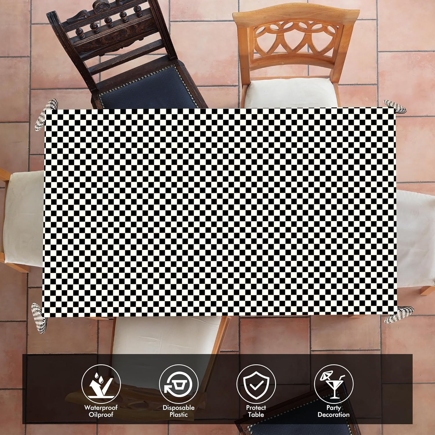 GREATERIL Checkered Party Table Covers 54x108 - 2 Packs