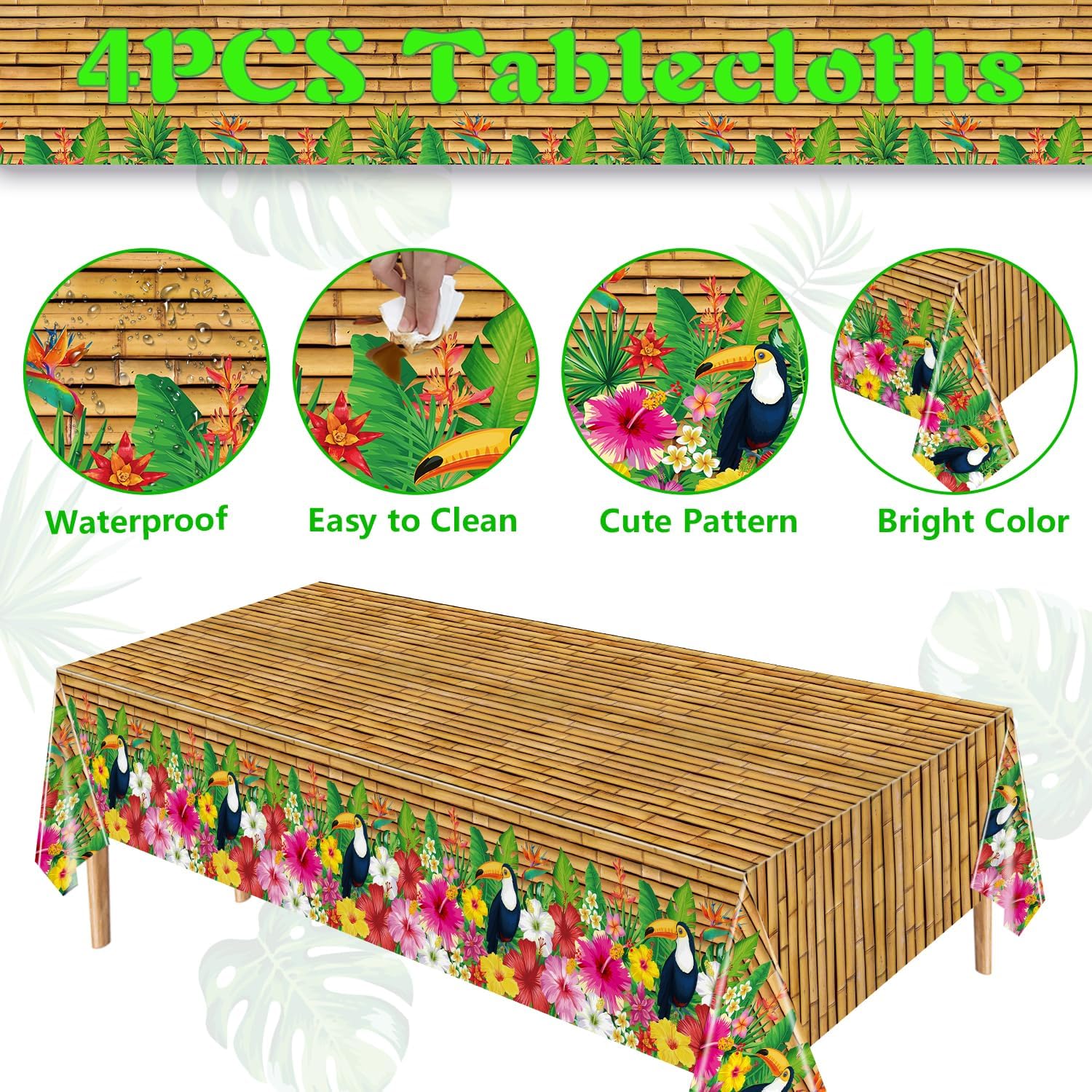 Dvaorc 4 Pack Tropical Luau Tablecloths