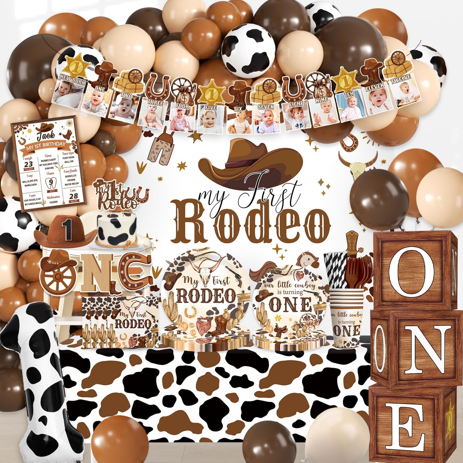 Cocomigo 226PCS First Rodeo Decorations Boy Party Set