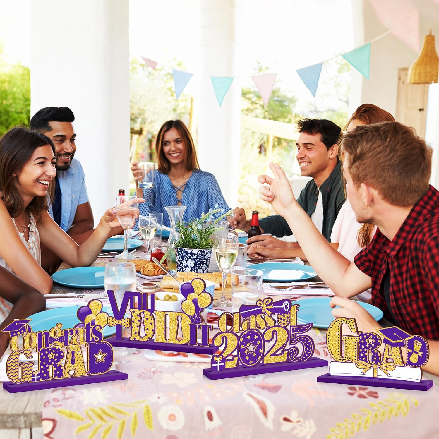 4 Piece Wooden Class of 2025 Graduation Centerpieces