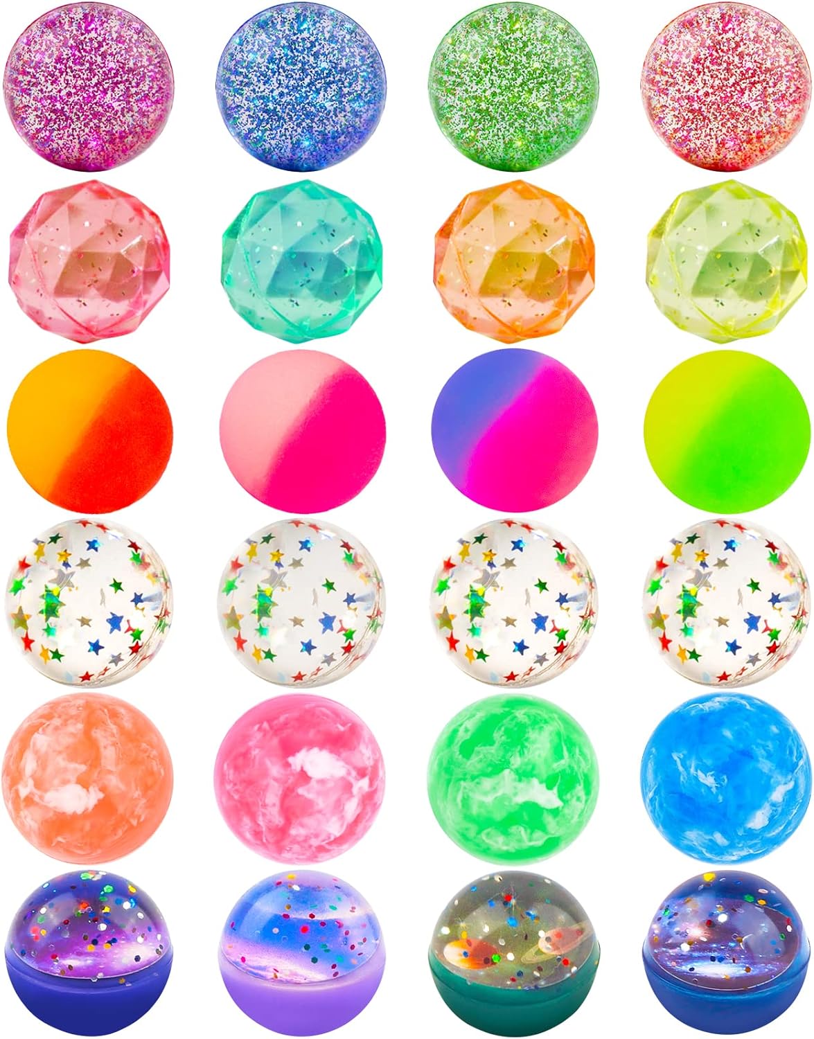 24 Pack Bouncy Balls 32mm 6 Styles Party Favors for Kids