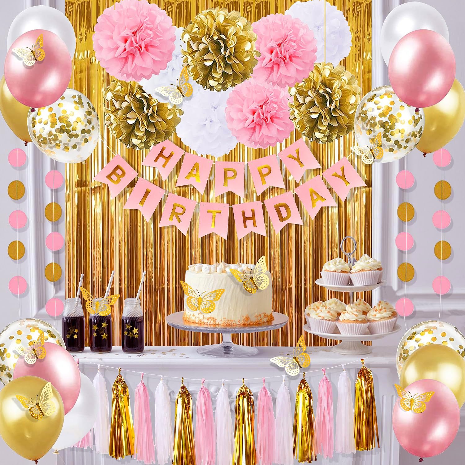 Pink and Gold Birthday Decorations for Women