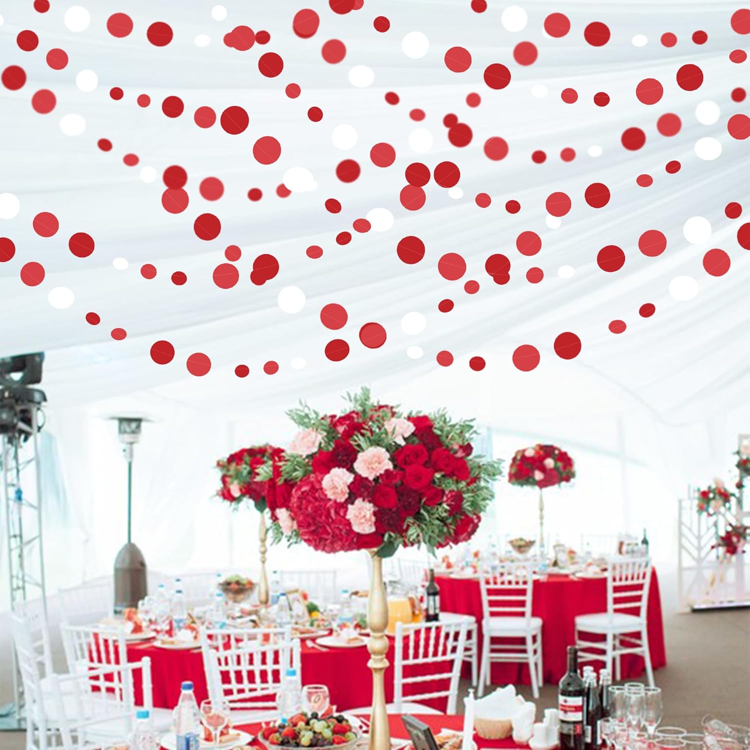 46 Ft Red and White Polka Dot Garland for Parties