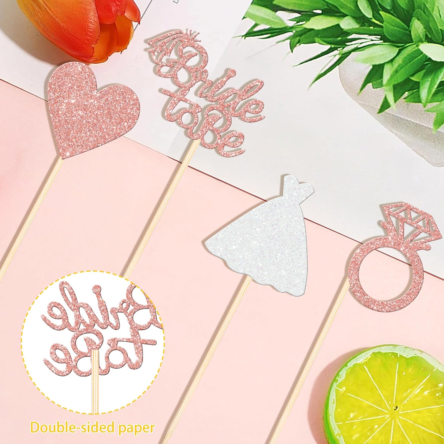 12 PCS Double Sided Glitter Heart Ring Centerpieces for Bridal Shower