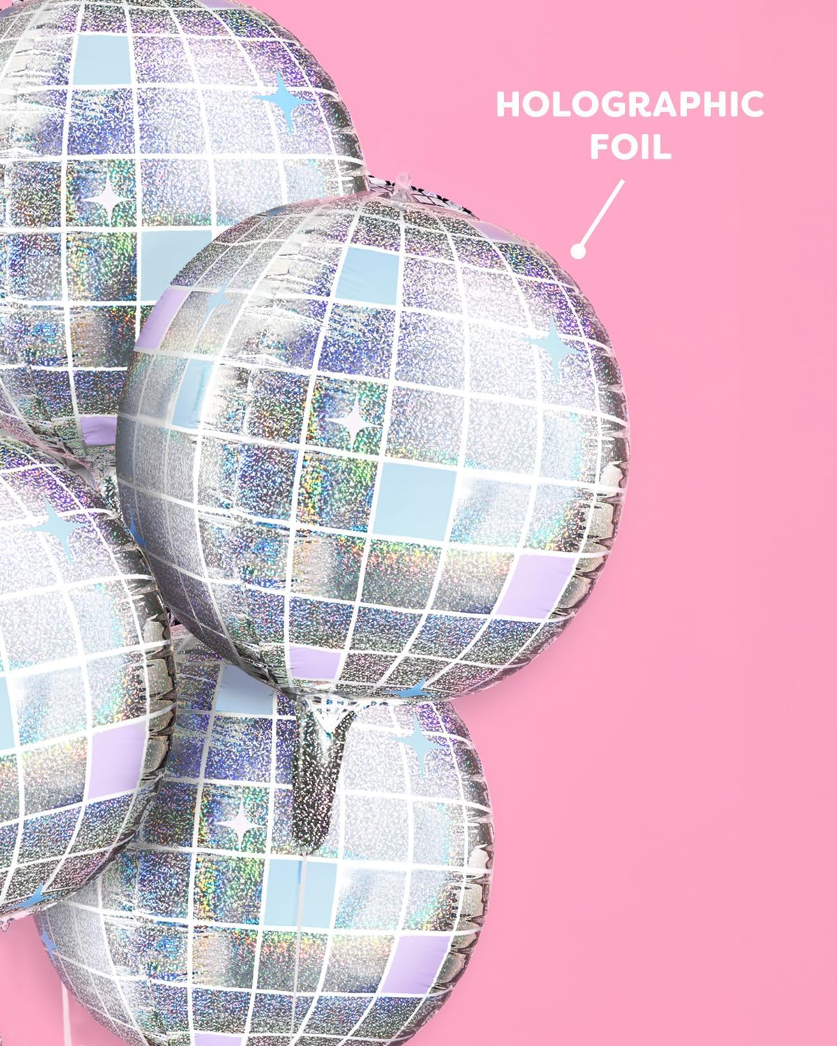 XO Fetti Iridescent Disco Ball Balloons 4 Pack 22 Inch
