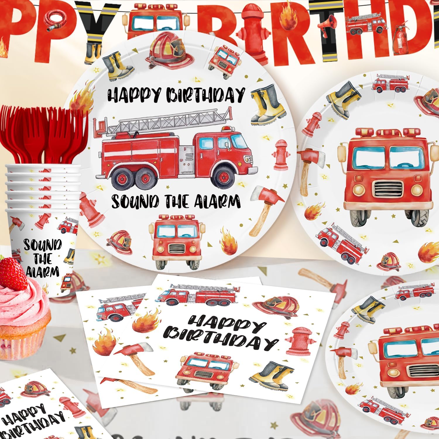177pcs Firetruck Birthday Decorations Set for Firefighter Party