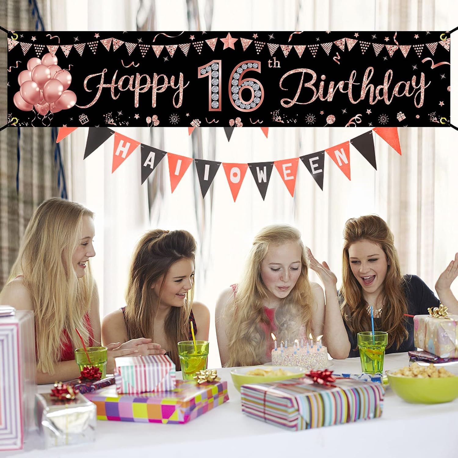 Happy 16th Birthday Banner Decorations Rose Gold