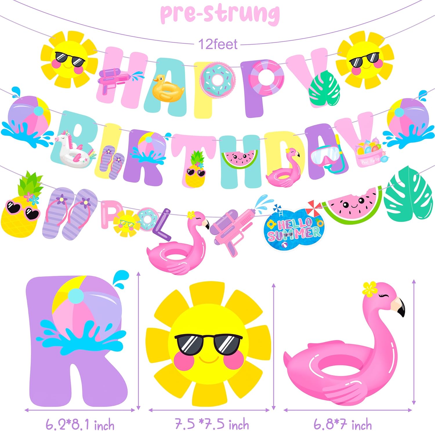 Pool Party Happy Birthday Banner Garland Decorations