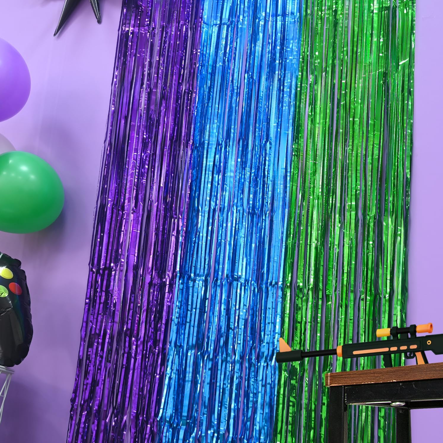 Mega-L Foil Fringe Curtains 2Pack for Game Party Backdrop