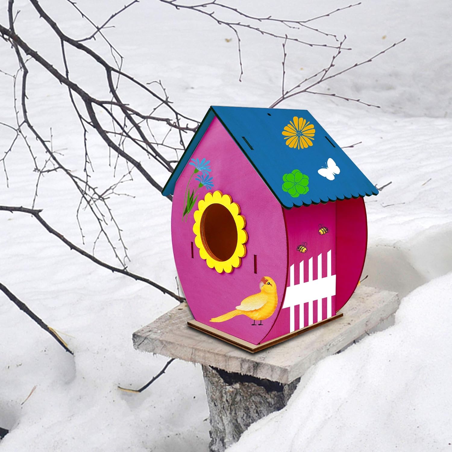Glintoper 4 Pack DIY Wooden Birdhouse Kit