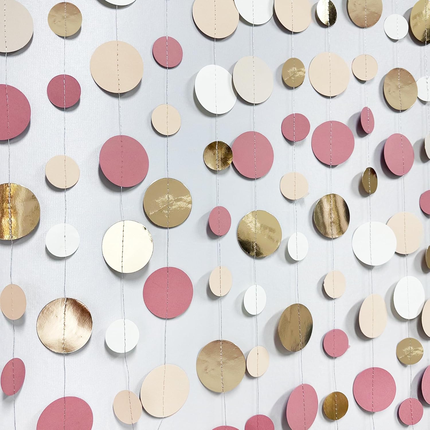 Champagne Gold Dusty Pink Circle Dot Garland