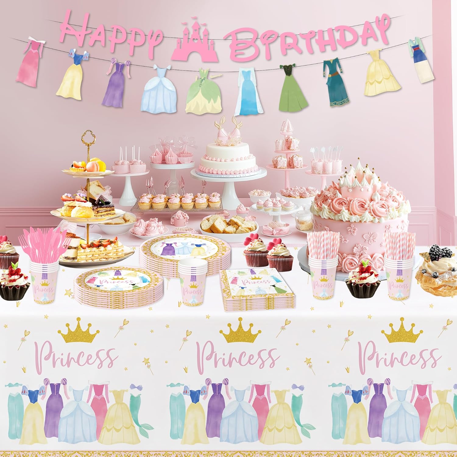 Princess Birthday Party Decorations Tablecloth Set 3 Pack 55x86in
