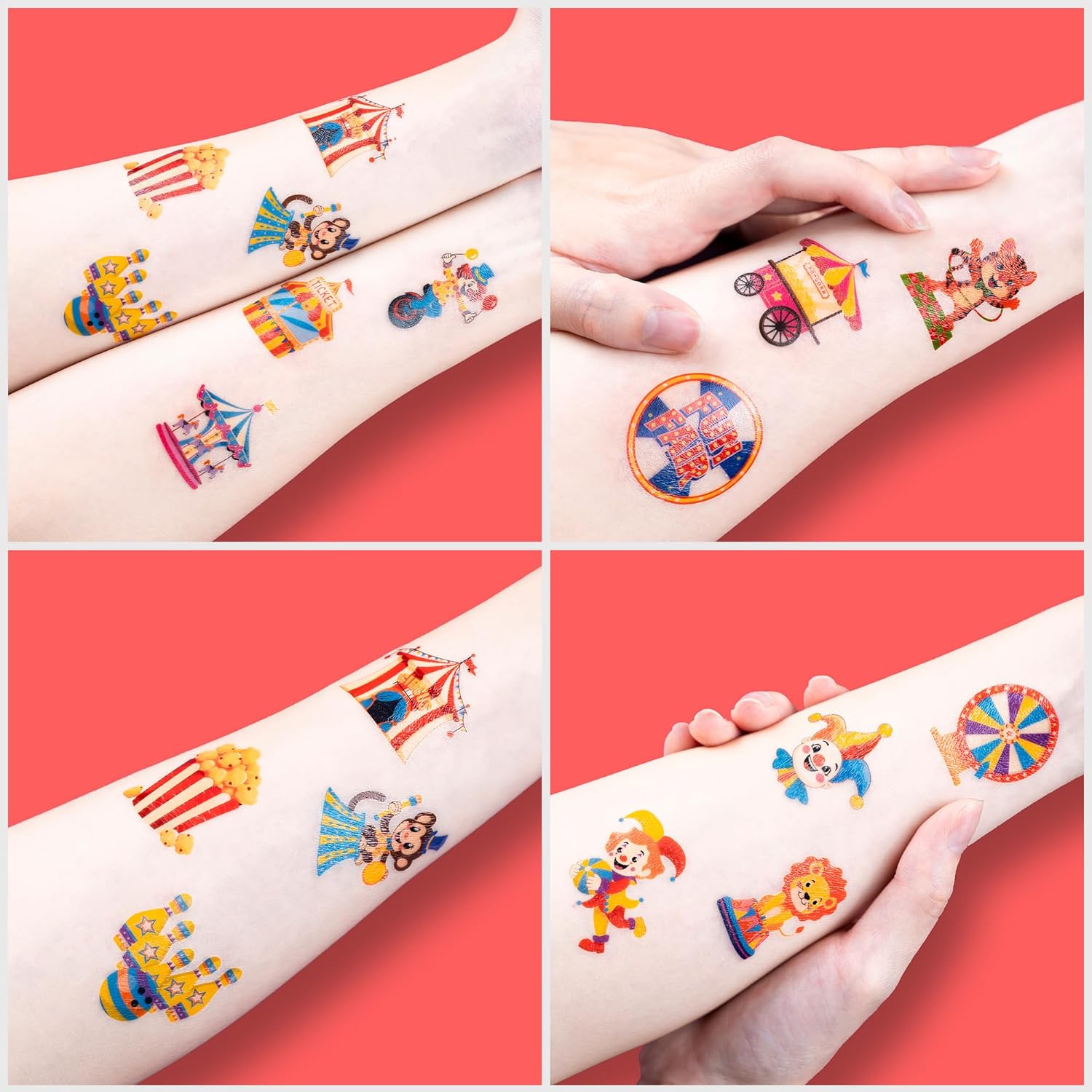 96PCS Carnival Circus Clown Temporary Tattoos for Kids