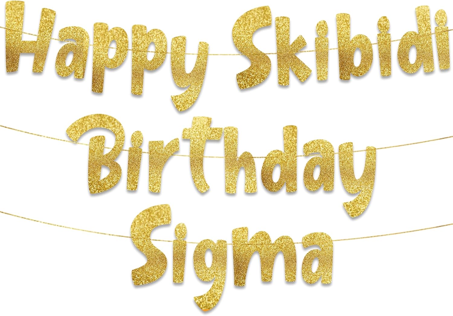 Happy Skibidi Birthday Sigma Gold Glitter Banner for Gen Z Zoomers