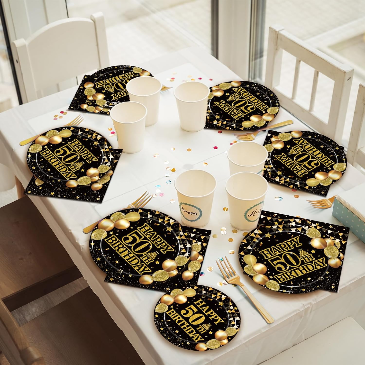Kepeel 96Pcs 50th Birthday Tableware Set for 24 Guests