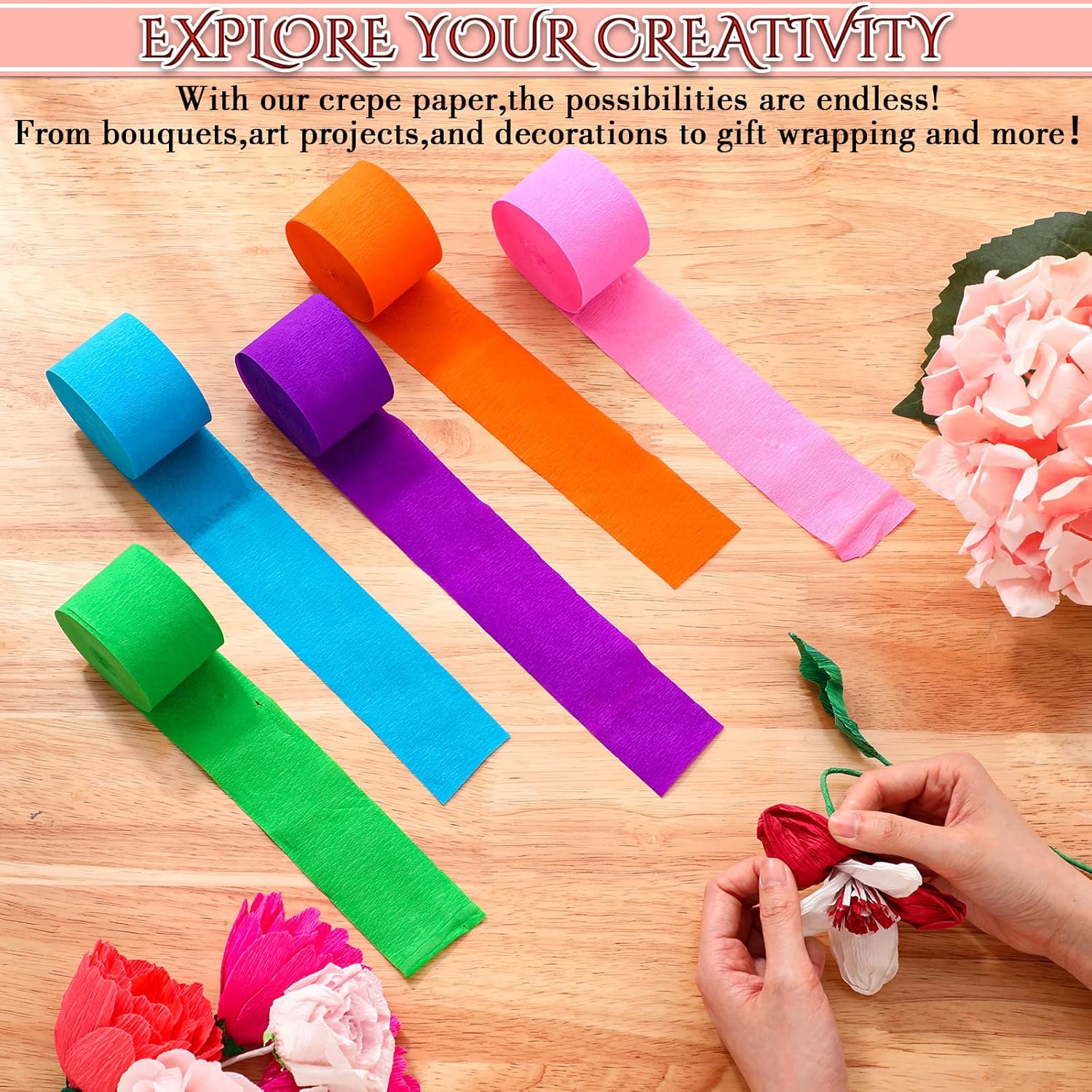 Pasimy 36 Rolls Crepe Paper Streamers Rainbow Decorations