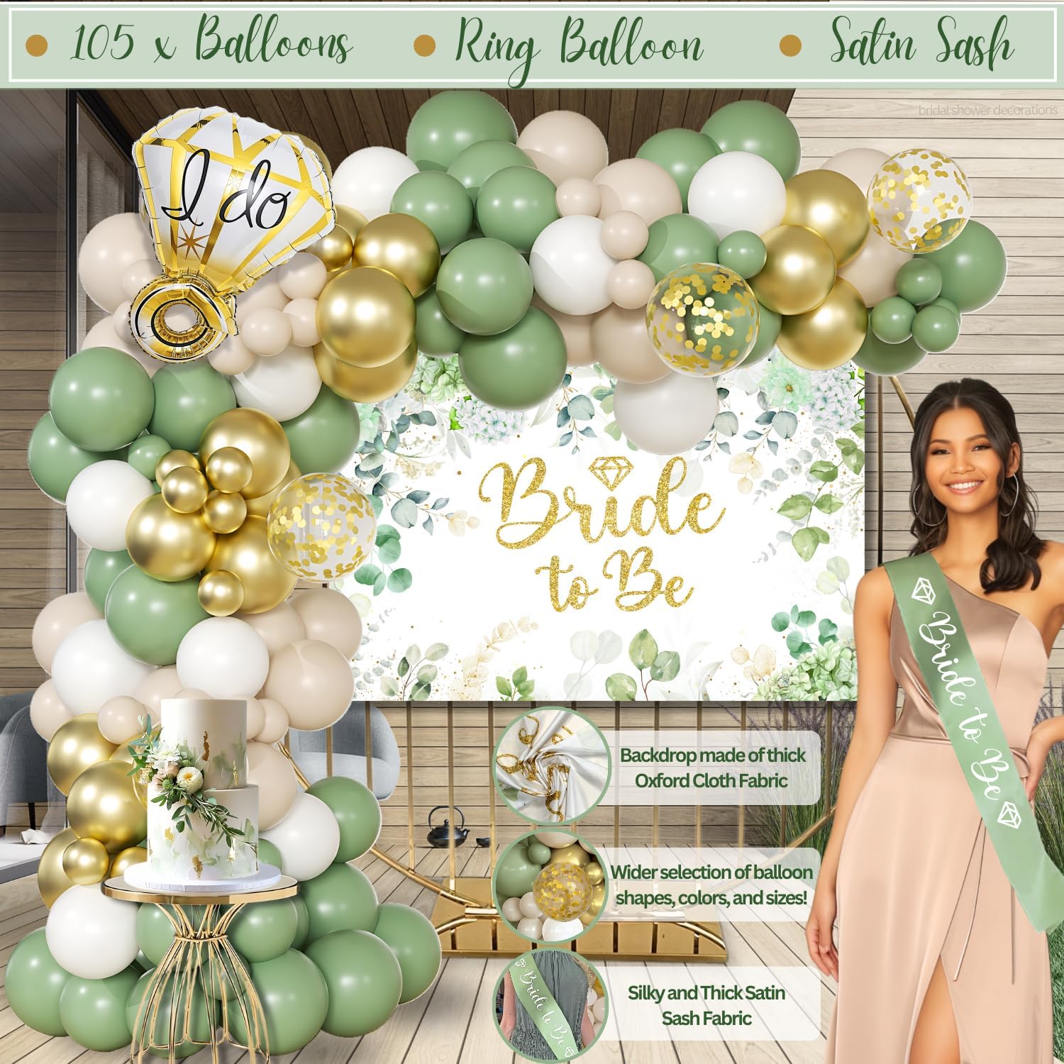 RainMeadow 215 PC Bridal Shower Decorations Olive Sage Green