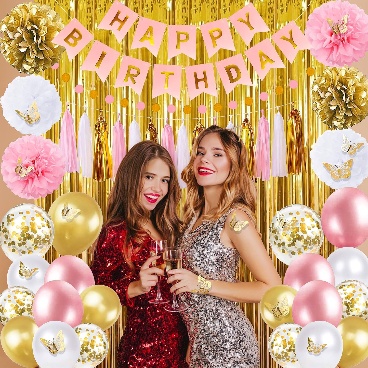 Pink and Gold Birthday Decorations for Women