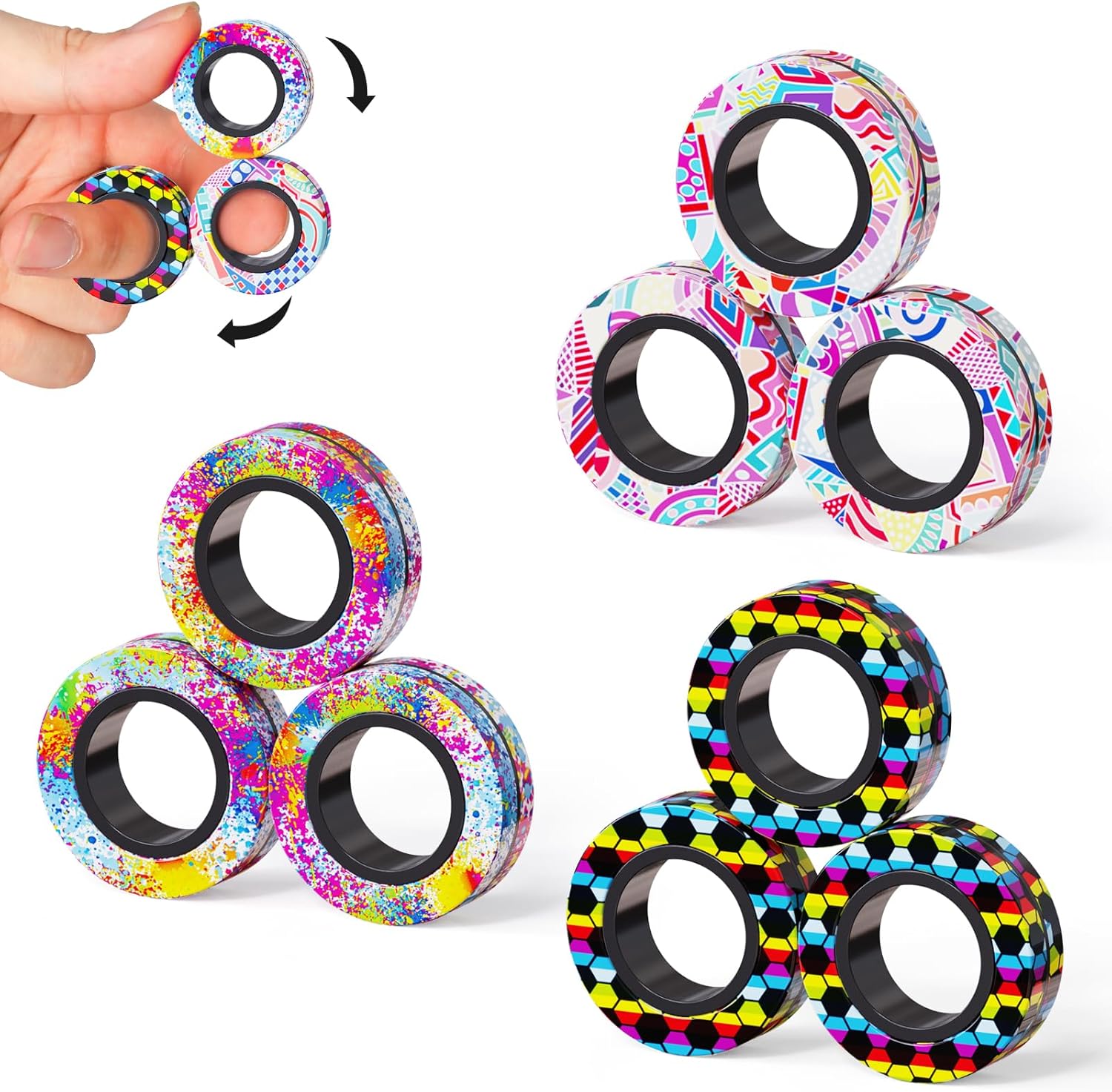 9Pcs Magnetic Fidget Rings Toy Set for Adults and Kids