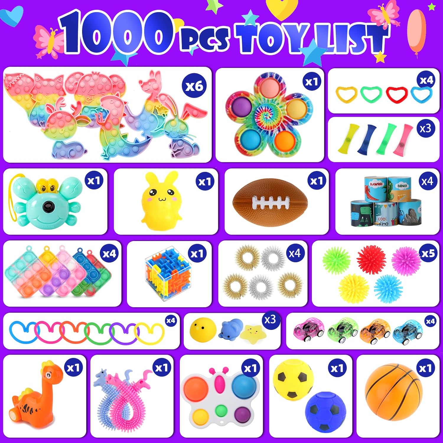 1000Pcs Fidget Toys Pack for Kids