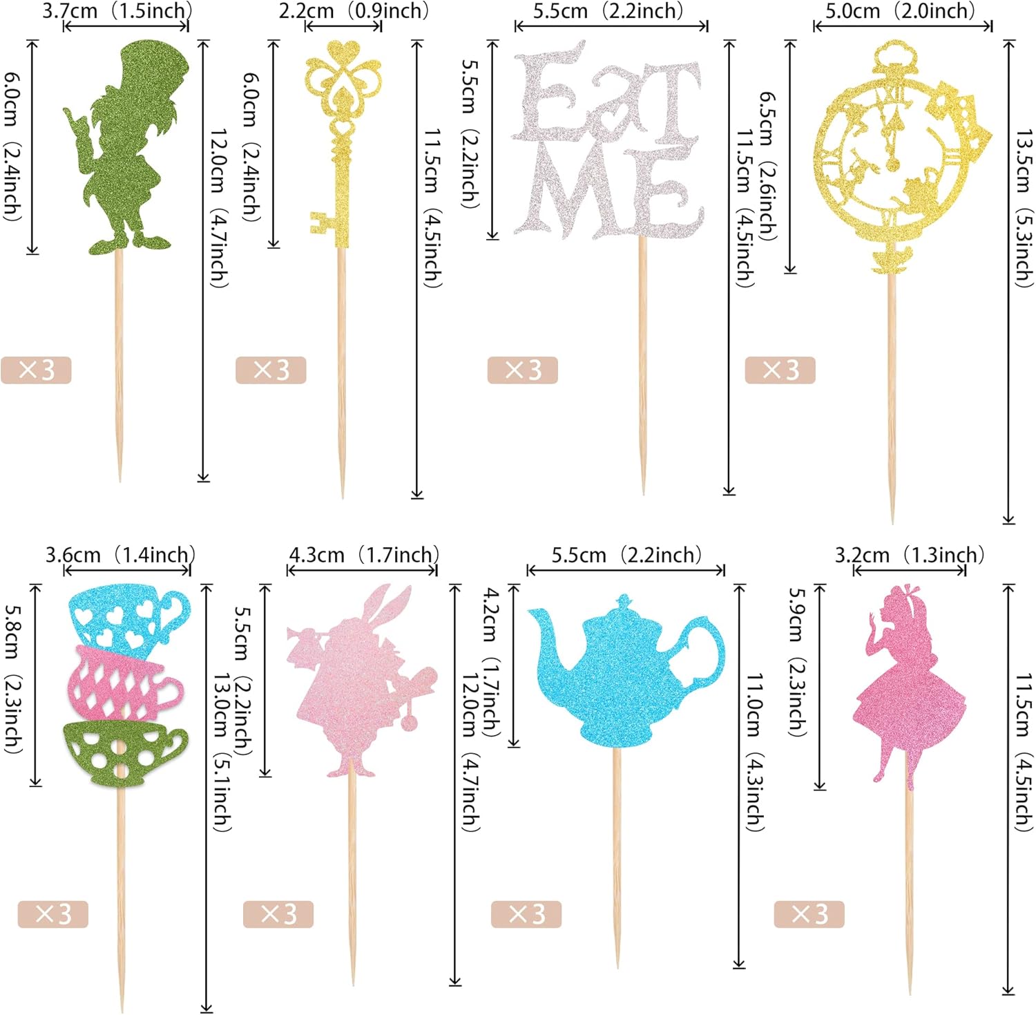 24 Piece Alice In Wonderland Cupcake Toppers
