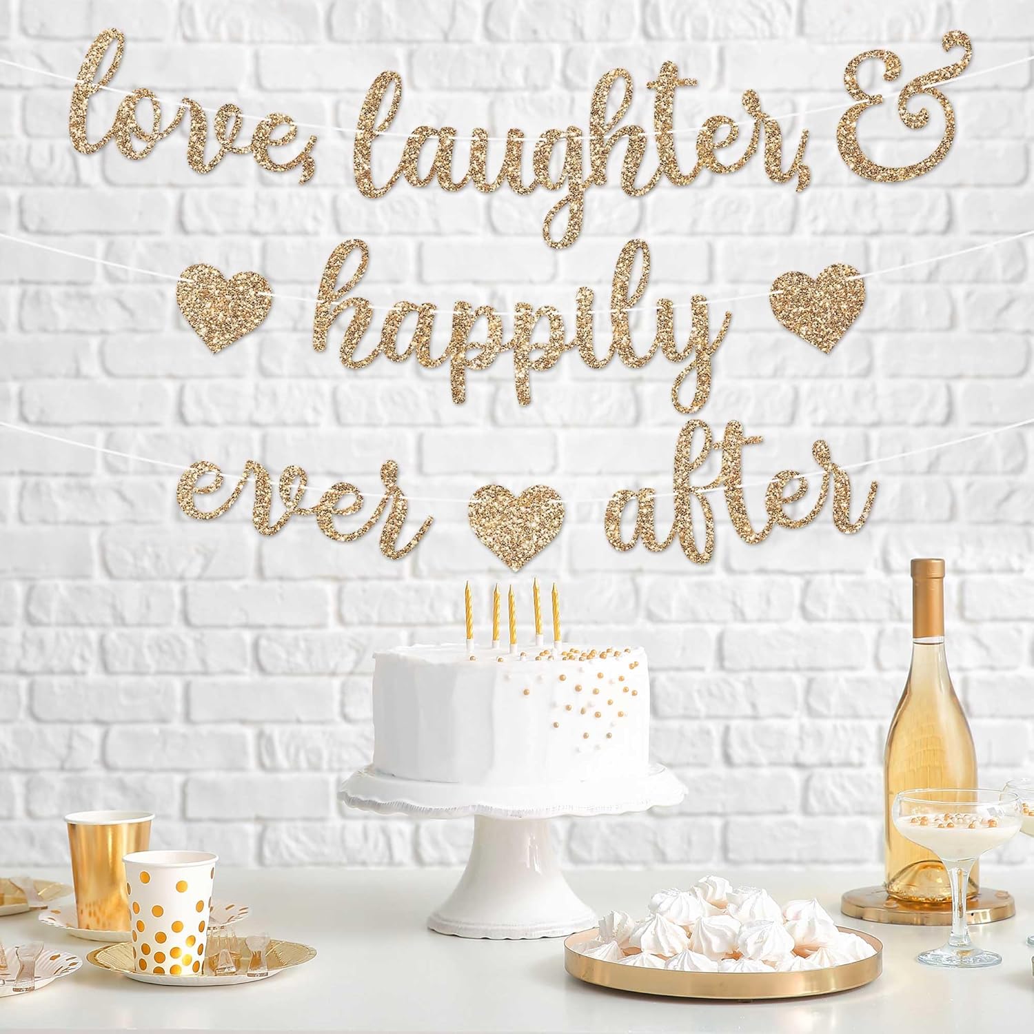 Pre-Strung Gold Glitter Wedding Banner - 8 ft Strand