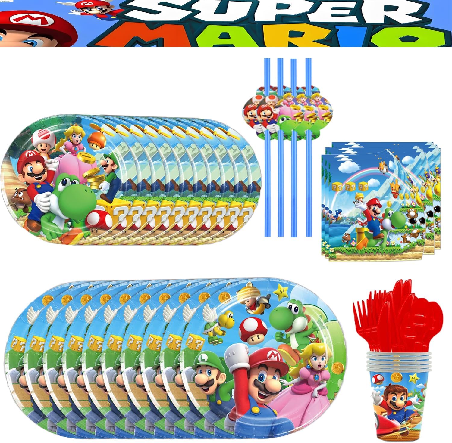 Super Bros Themed Party Decorations Set for 10 Guests
