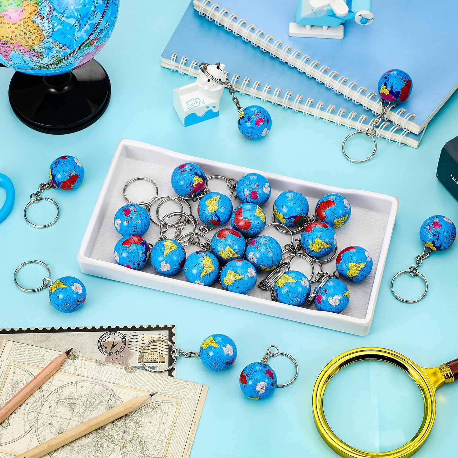 Oudain 24 Pcs Colorful Globe Keychains Bulk