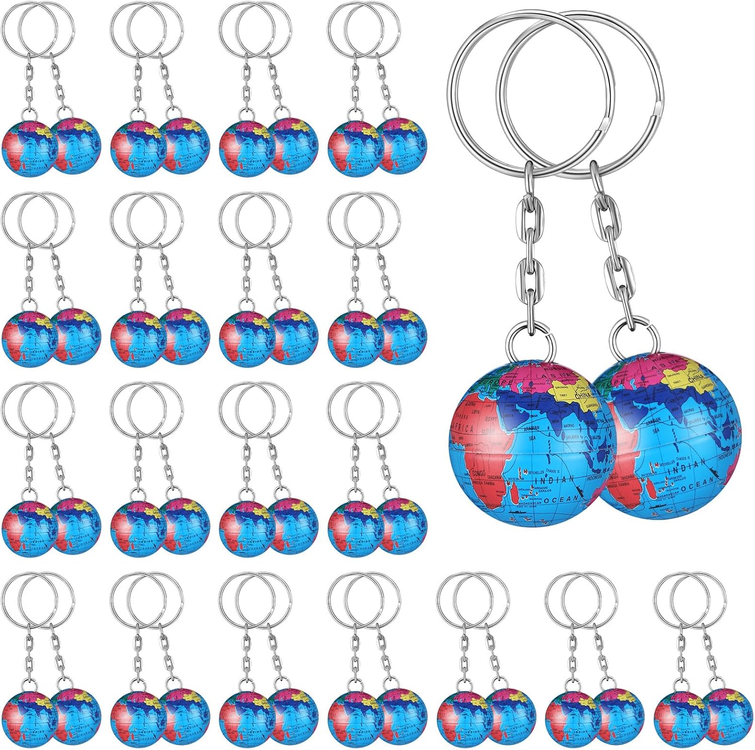 Oudain 24 Pcs Colorful Globe Keychains Bulk