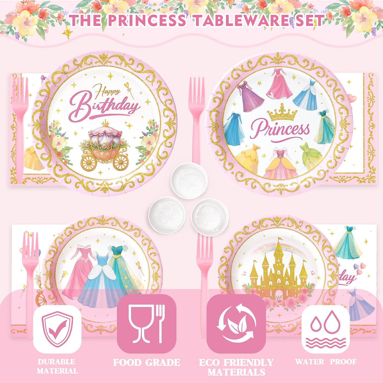 300 Pcs Princess Paper Plates Napkins Set