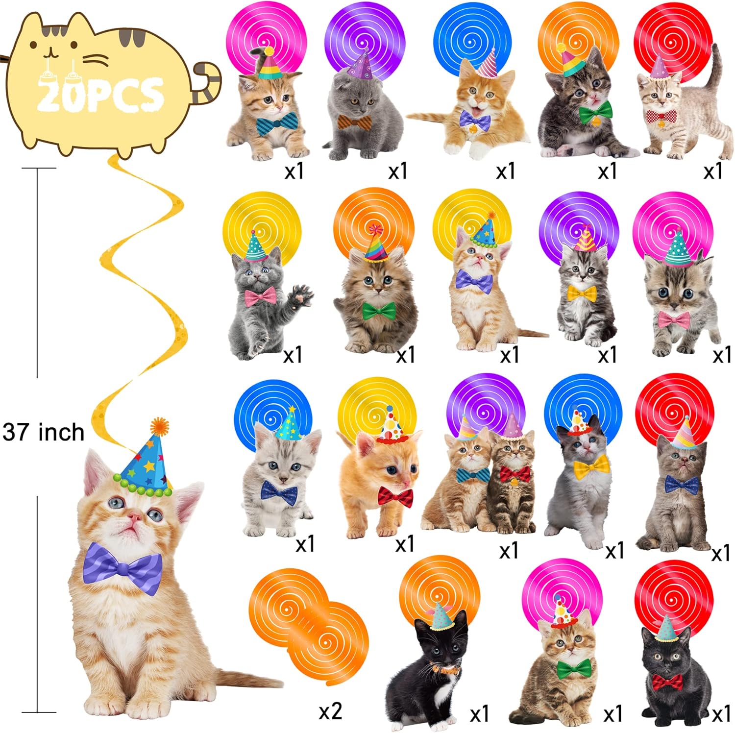 20Pcs Cat Themed Hanging Swirl Decorations