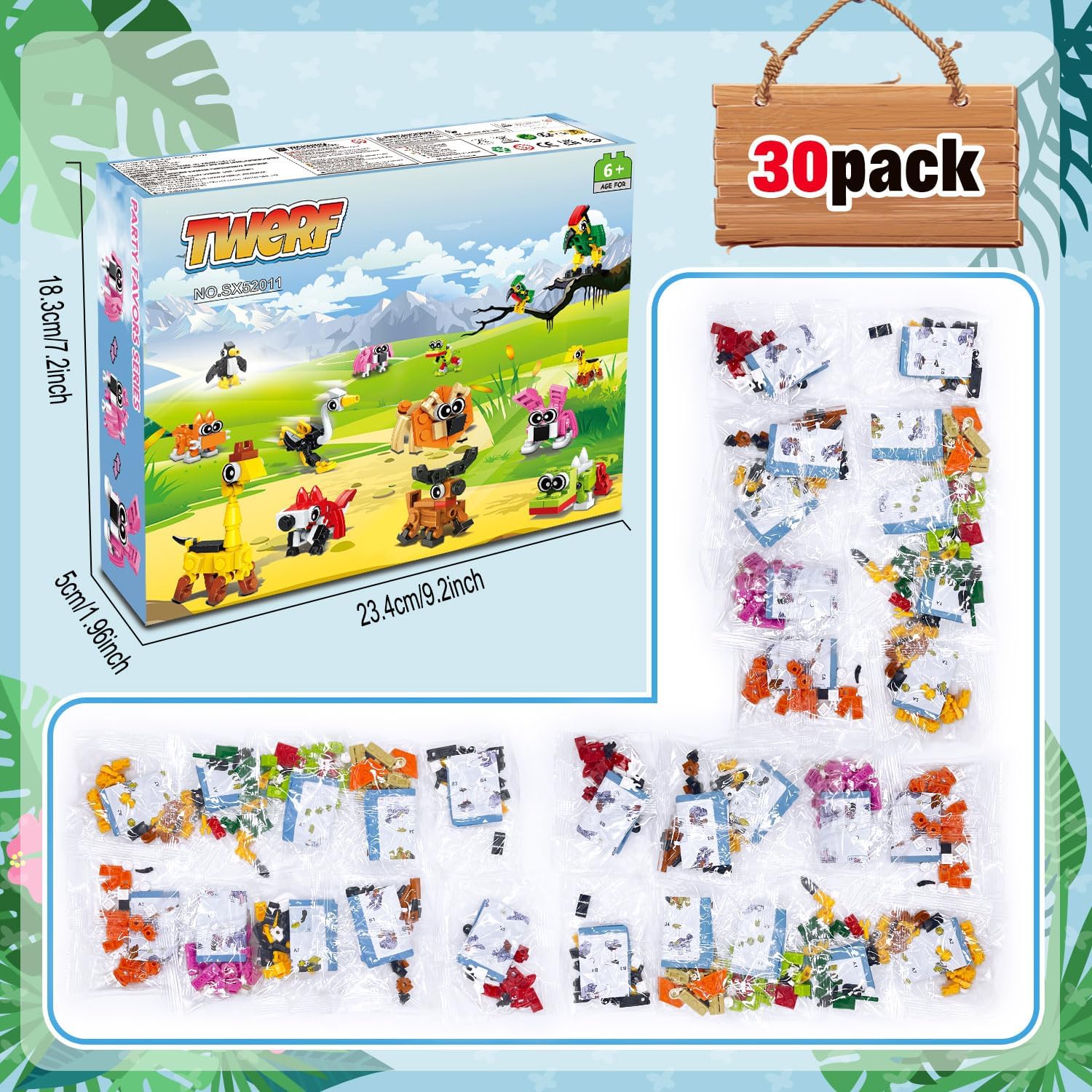 TWERF Party Favors Kids 30 Pack Animal Blocks Set