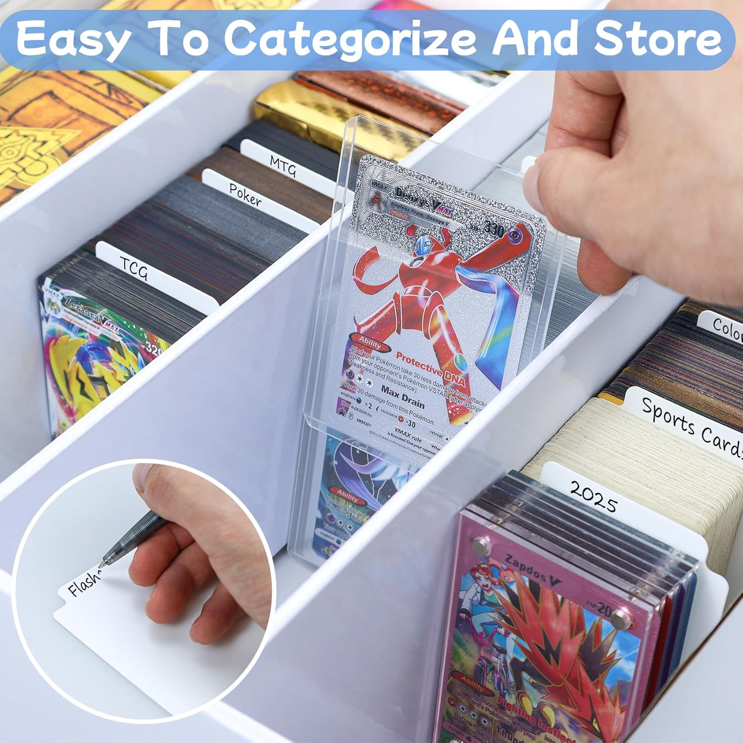 2 Pack Card Storage Boxes with 10 Dividers for Collectible Cards