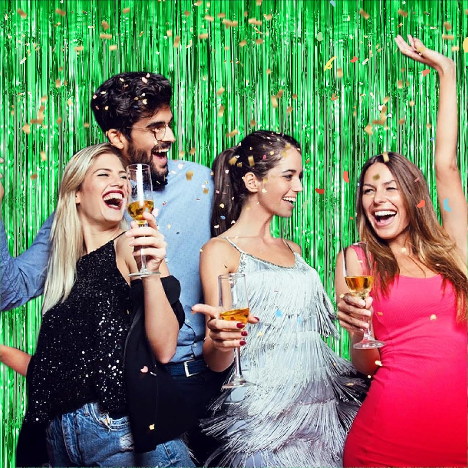 Green Metallic Tinsel Foil Curtains 2 Pack