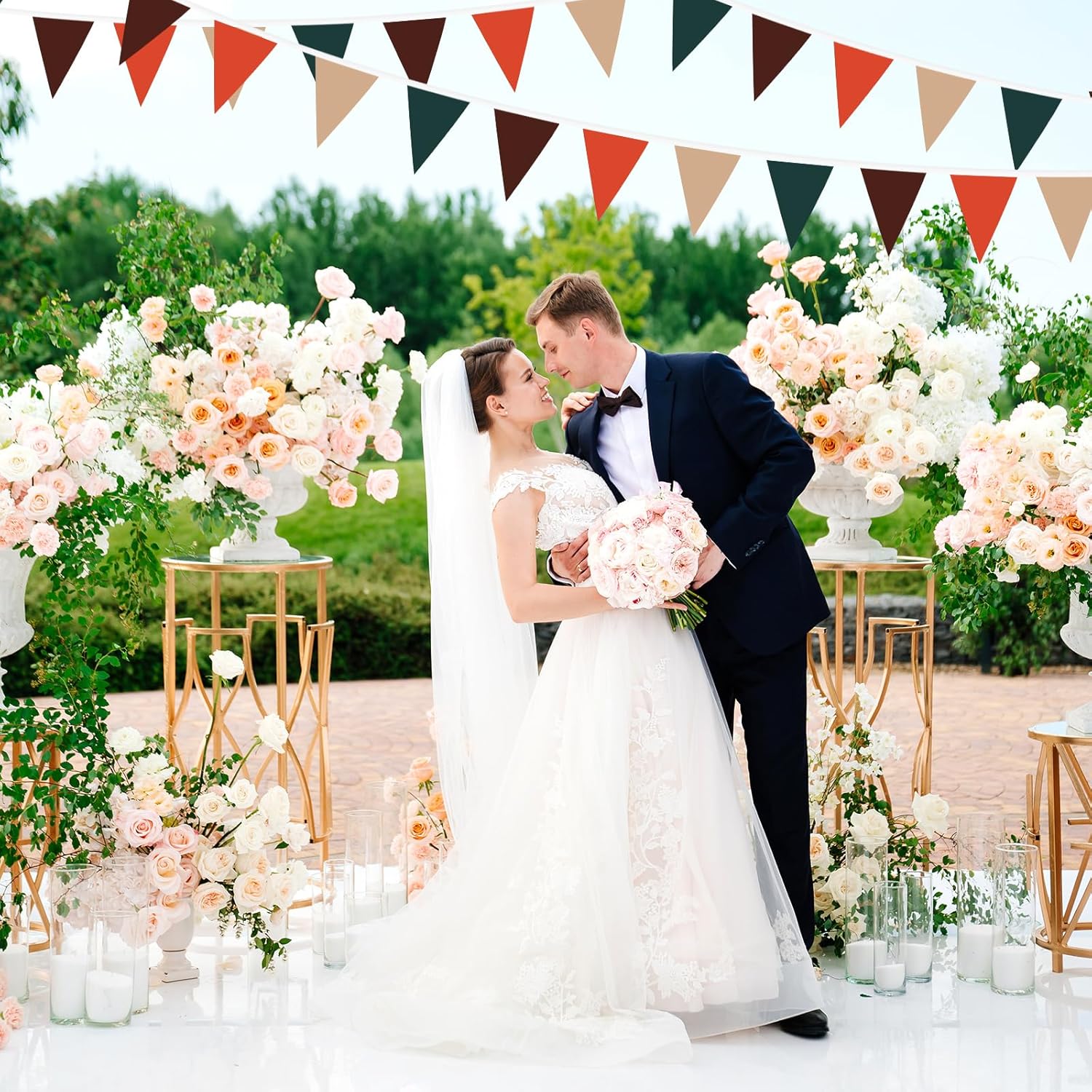 33 Feet Orange Green Brown Pennant Garland