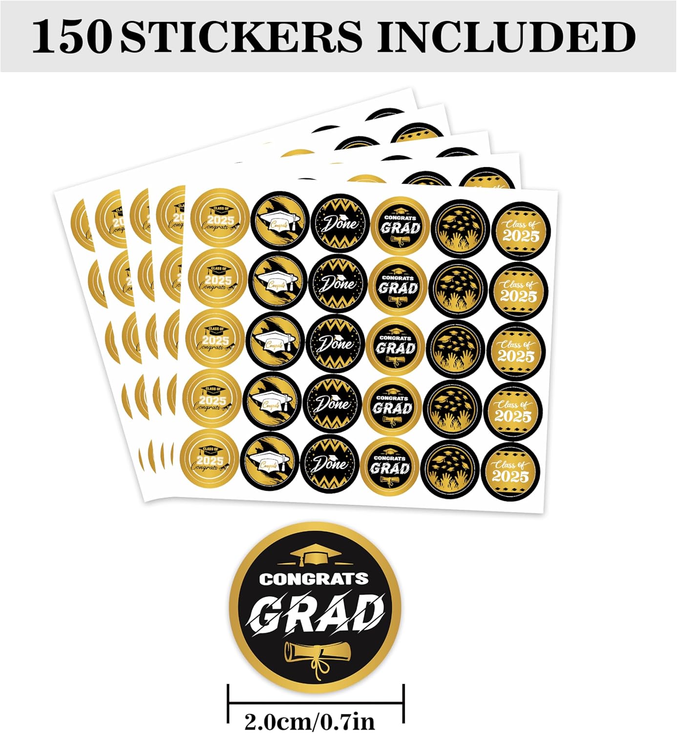 Gold and Black Graduation Party Favors Stickers 150 Count