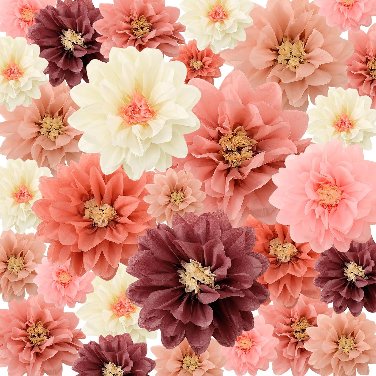 Geyee 18 PCS Tissue Paper Flowers Pom Poms Fiesta Decorations