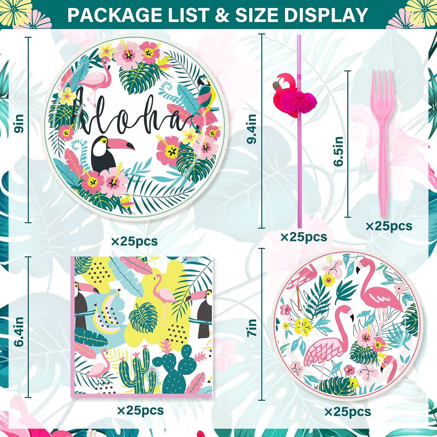 Hawaiian Luau Party Plates Napkins Set for 25 Guests