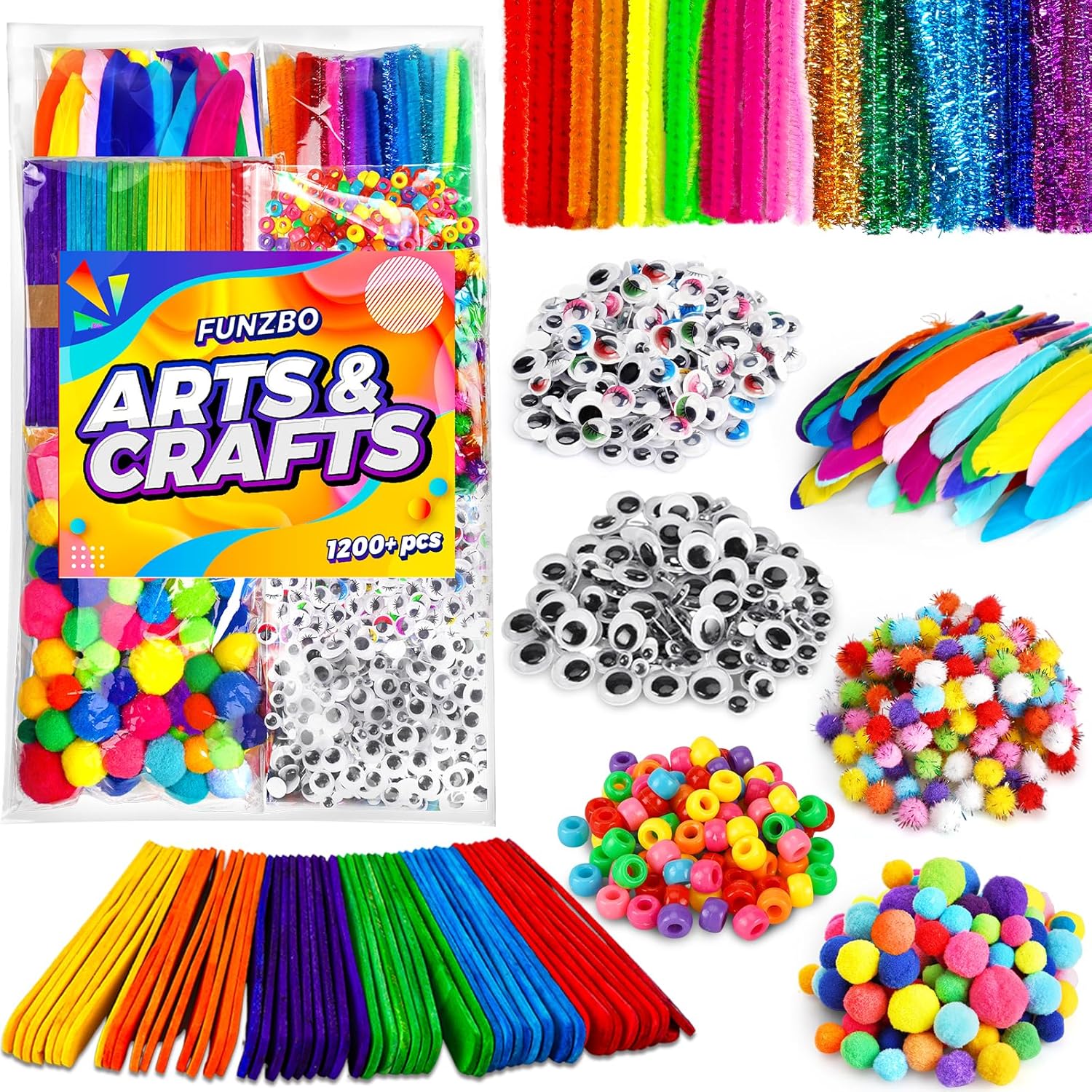 FUNZBO 1200pcs Craft Kit for Kids - Arts Crafts Supplies