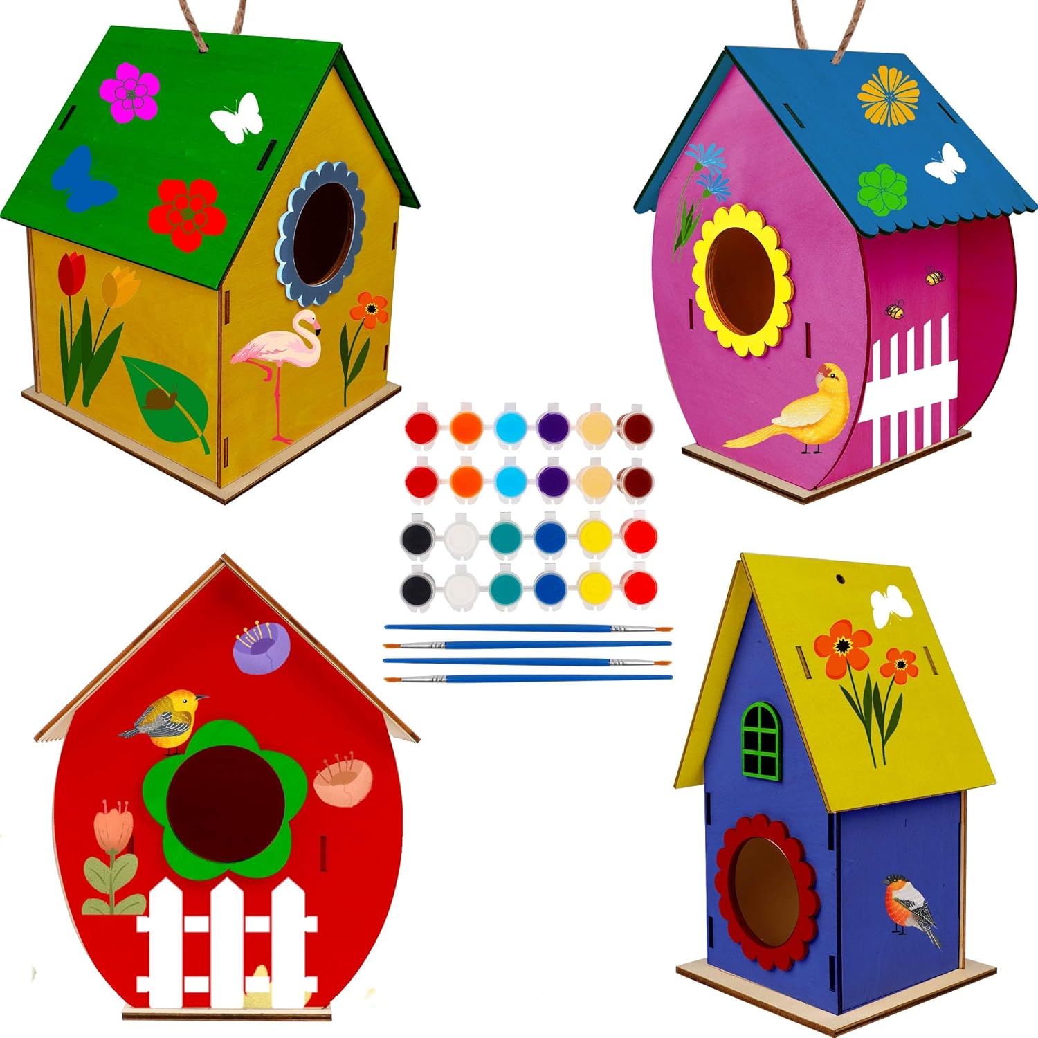 Glintoper 4 Pack DIY Wooden Birdhouse Kit