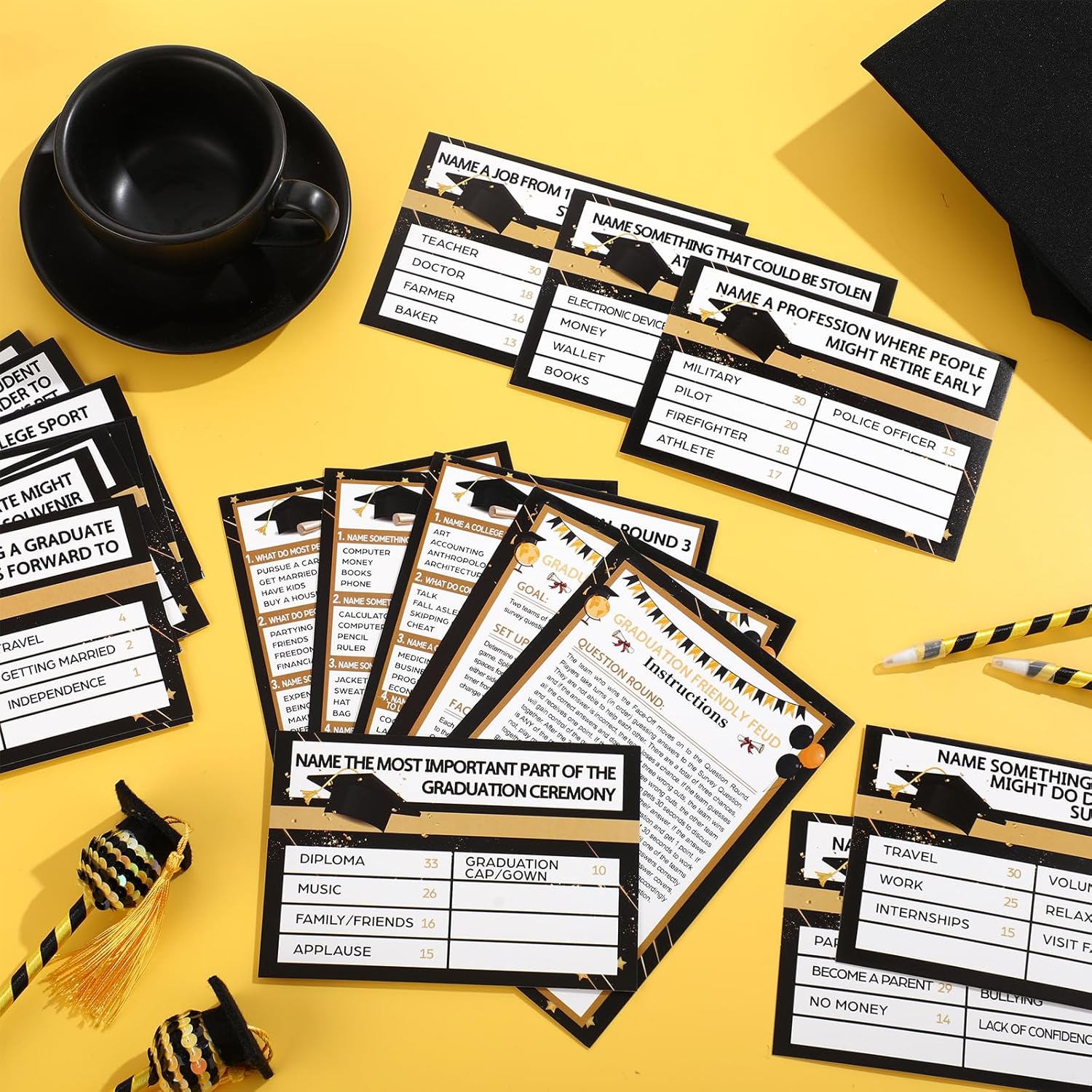 Graduation Feud Cards 25 Pcs Game for Parties and Trivia Fun