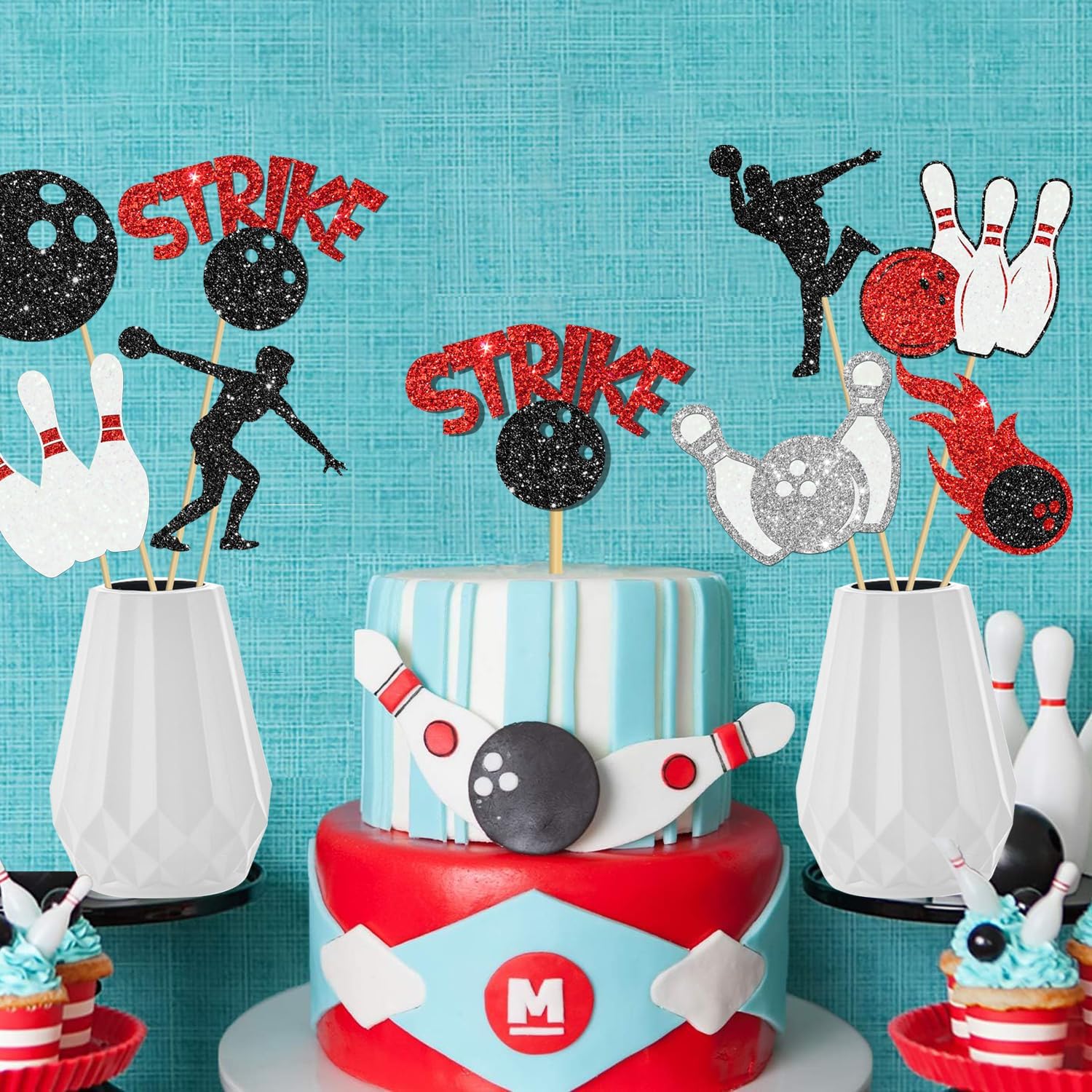 Bowling Party Centerpiece Sticks 16PCS Glitter Decorations