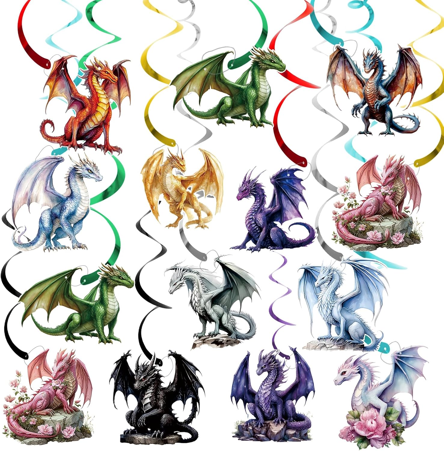 Dragon Birthday Party Decorations 12pcs Hanging Swirls